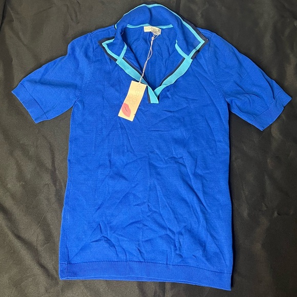 New York & Company Eva Mendes Blue Polo with Light Blue Trim - Picture 2 of 4